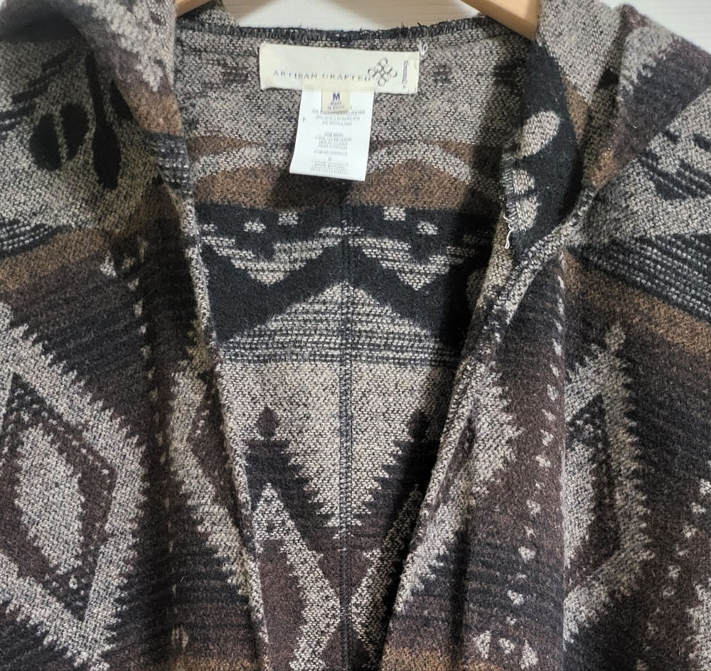 🌿Artisan Crafted Women's Medium Boho Hooded Cape Fringed Cardigan - Picture 5 of 11